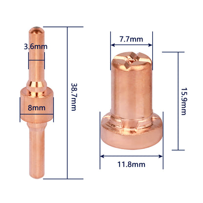 60Pcs PT31 Extended Plasma Cutter Electrode Tips Cup Plated Consumables For PT-31 CUT40 CUT50 LGK40 HYC410