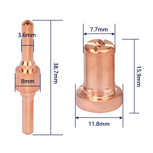 60Pcs PT31 Extended Plasma Cutter Electrode Tips Cup Plated Consumables For PT-31 CUT40 CUT50 LGK40 HYC410