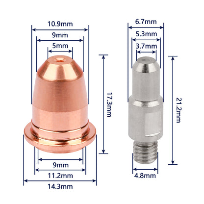 25Pcs Plasma Cutter Torch Set for Electric 95539 95413 - Consumables For S45 Torch Tip 0.8mm or 0.031''